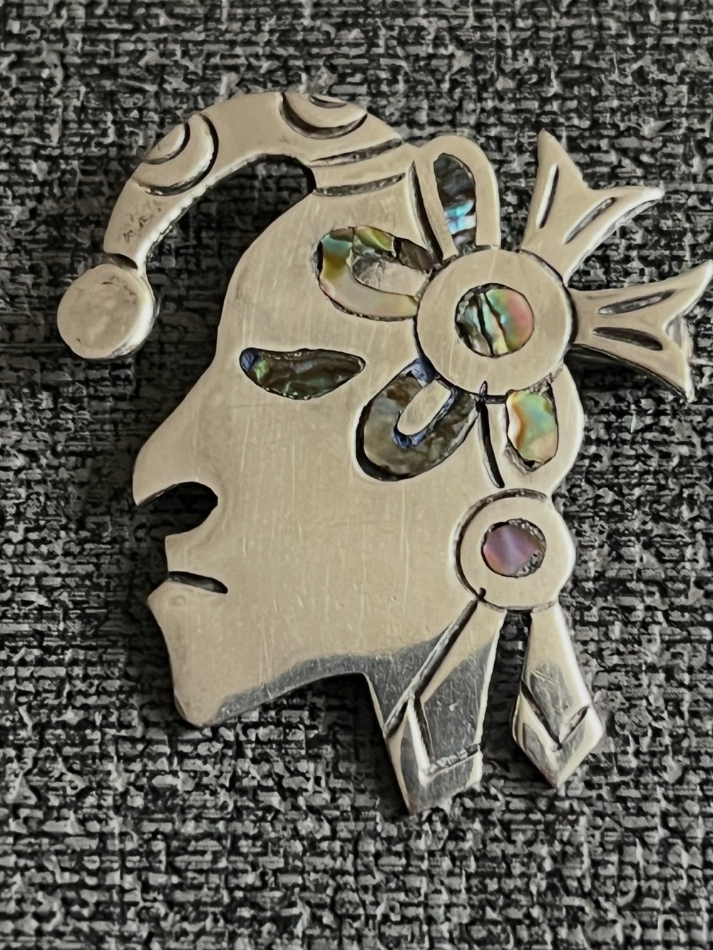 Vintage Abalone Warrior mask brooch